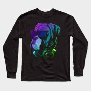 DJ Boxer Dog In Neon Lights Long Sleeve T-Shirt